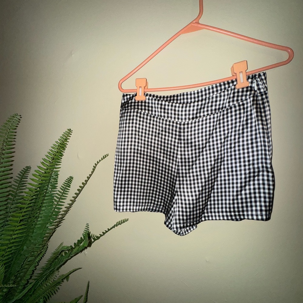 Nordstrom High Waist 100% Silk Gingham Shorts - Black and White